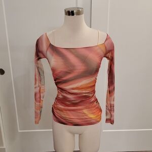 Amanda Uprichard Pink&Orange Swirl built in cami mesh Top Size S new without tag